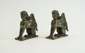 Pair Of Cast Bronzed Figures Of Neoclassical Sphinx.