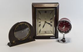 Collection Of Three Clocks, Smiths Art Deco Mantle Clock With Gilt Chapter Dial, Fittings And Base,