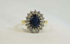 18ct Gold Set Sapphire and Diamond Cluster Ring.