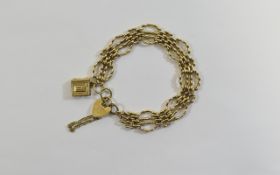 A Top Quality Ladies 9ct Gold Fancy Gate Bracelet with Attached 9ct Gold Charm,