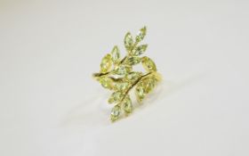 Peridot Leaves Crossover Ring, the leaves comprising 2.