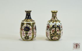 Royal Crown Derby Pair of Imari Pattern Miniature Vases. Date 1913. Each 3.5 Inches High.