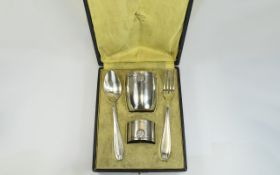 French - Early 20th Century Fine Silver Plated 4 Piece Christening Set.