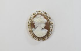 A Large 9ct Gold Mounted Oval Shaped Shell Cameo of Fine Quality,