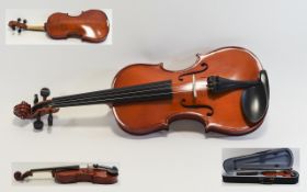 Modern Violin In Case With Bow In Very Good Condition,