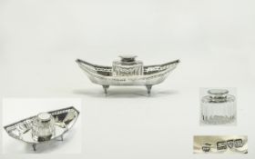Edwardian Very Fine Open Worked Silver Ink Stand with Matching Silver Topped Inkwell.
