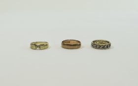 A Small Collection of 9ct Gold Rings ( 3 ) In Total. Comprises 1/ 9ct Gold Wedding Band.