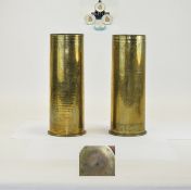 WWI Trench Art & Military Interest - 2 large shells etched with baskets of flowers.