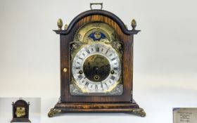 Franz Hermle Oak Cased Key-Wind Striking and Chiming Mantel Clock, Strikes on 5 Rods,