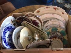 Mixed Box Of Cabinet Plates. Including Cake Plate, Dishes Etc.