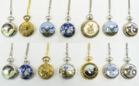 A Collection of Ravel Quartz Pocket Watches with Attached Watch Chains,