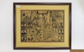 Map of The County Palatine of Lancaster, Described and Divided Into Hundreds - Dated 1610,