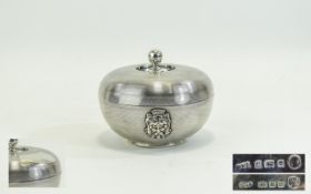 Art Deco Superb Hand Crafted Silver Dome Shaped Lidded Bowl with Bright Cut and Engine Turned Cover