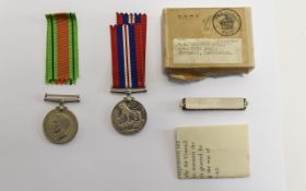 WW2 Defence And War Medal With Addressed Box W R Scotson, Rochdale, Lancashire.