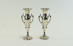 Art Nouveau Pair of Silver Twin Handle Vases. Hallmark Birmingham 1911, Makers Mark H.M.