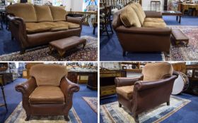 A Very Fine Quality Late Victorian 3 Piece Tan Hide Leather Suite.