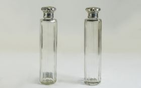 Edwardian - Ladies Pair of Silver Topped Glass Vanity Jars. Hallmark London 1906. Each Jar 6.