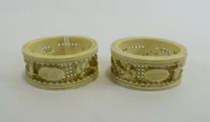 Japanese Antique Pair of Nice Quality Carved Ivory Pierced and Openwork Napkin Holders. Each 2.