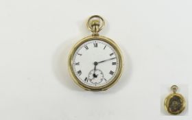 A Nice Quality Swiss Made 10ct Gold Plated / Filled Open Faced Keyless Pocket Watch with 7 Jewell's