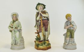 Early 20th Century Pair of Hand Painted Bisque Figures, Named Good Morning and Good Night.