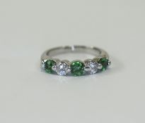 18ct White Gold Set 5 Stone Emerald and Diamond Ring, The Three Emeralds of Good Colour,