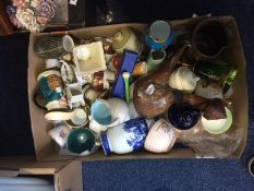 Mixed Box Of Ceramics. Including Oriental Ware, Blue/White Vase And Surrey Ceramics.