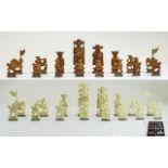 Chinese - Finely Carved Ivory Chess Set.