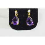 Amethyst and White Zircon Drop Earrings,