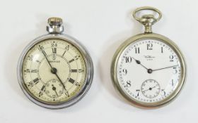 Waltham Open Faced Pocket Watch White Porcelain Dial Arabic Numerals With Subsidiary Seconds,