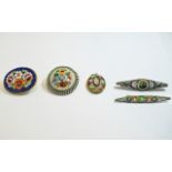 Mosaic Pendant And 4 Brooches