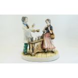 Large Figure Apothecary shop in porcelain featuring two figures on white base. Approx height 40