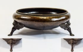 Antique and Impressive - Empire Period Planished / Hammered Bronze Bowl with Twisted Rope Borders