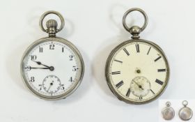 2 Gents Silver Pocket Watches Both With White Enamel Faces, One Stamped A.L.