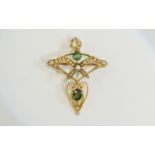 Victorian 15ct Gold Arts & Crafts Pendant Of Openwork Sinuous Design Set With Split Seed Pearls And