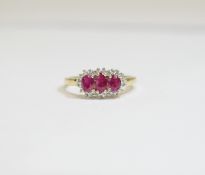 9 ct Diamond and Ruby Cluster Ring.