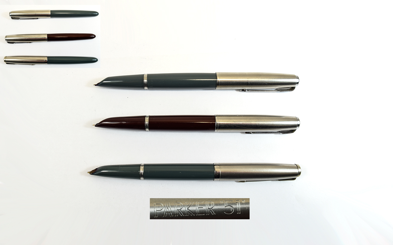 Parker 51 Fountain Pens ( 3 ) In Total.