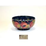 William Moorcroft Signed Large Footed Bowl ' Ochre Pomegranates ' Design. c.1920.