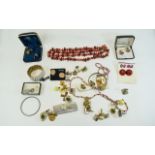 Collection Of Costume Jewellery Comprising Beads, Earrings, Stratton Cufflinks Some Boxed,