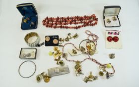 Collection Of Costume Jewellery Comprising Beads, Earrings, Stratton Cufflinks Some Boxed,