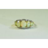 Natural Opal and and White Zircon Ring, five graduated, oval cut,