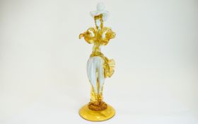 Murano 1960's Glass ' Courtier ' Figure In Gold and White Colour way. 13.5 Inches Tall.