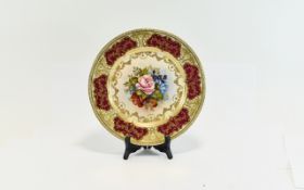 Aynsley 10 " Cabinet Plate, Maroon and Gold Leaf Filigree Flower Centre.