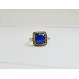 Large Stone Set Ring Gold tone statement ring with large square central stone in Prussian blue