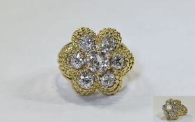 Ladies White Gold Flower Head Diamond Cluster Ring Claw Mount, Set With 7 Old Cut Diamonds,