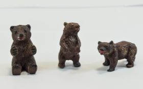 A Collection of 3 x Miniature Black Forest Bears, All with Painted Mouths.