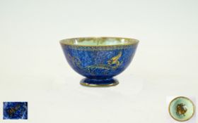 Wedgewood - Lustre Footed Bowl ' Dragon ' Pattern to Outer Side of Bowl In Gold and Blue.