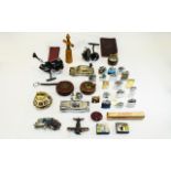 Mixed Box Of Collectibles To Include Fishing Reels, Crown Derby Table Lighter AF,