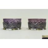 Russian - Fine Pair of Silver Alloyed and Amethyst Glass Circular Dishes. Mid 20th Century.