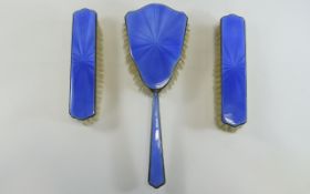 Art Deco - Very Fine Trio of Silver and Enamel Ladies Hair Brushes. Hallmark Birmingham 1931.