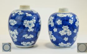 Chinese Pair of 19th Century Globular Shaped Blue and White Jars,